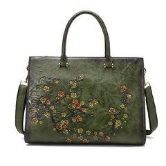 Work & Travel Floral Embossed Leather Laptop Tote Briefcase for Women