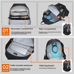 Waterproof Multipocketed Backpack for Hiking/School/Travel, Black, 30L