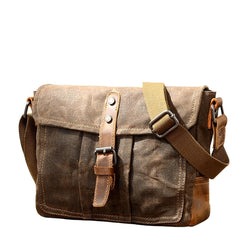 Waterproof Waxed Canvas Messenger Bag Simple Satchel - Brown/Dark Gray