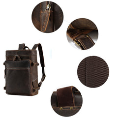 Tupelo Top Loading Backpack, Top Layer Leather, Dark Brown, 15.6 inches