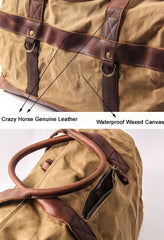 Waxed Canvas & Leather Overnighter Duffel Bag, Army Green/Gray/Khaki