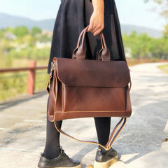 Women's Messenger Bag Briefcase, Vegan Leather, Black/Brown, 14 inches