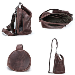 Dark Brown Leather Sling Bag Crossbody Messenger Bag Single Strap Pack