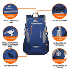 Waterproof Multipocketed Backpack for Hiking/School/Travel, Blue, 30L