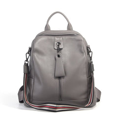 Versatile Alexandria Leather Backpack  & Shoulder Bag - Black/Gray/Red