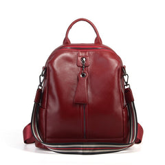 Versatile Alexandria Leather Backpack  & Shoulder Bag - Black/Gray/Red