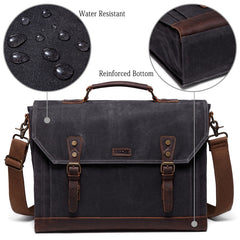 Men's Laptop Carrying Case Messenger Bag, Waxed Canvas, 15/17 inches