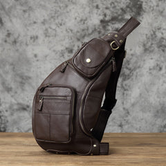 Vintage Leather Crossbody Bag Single Strap Backpack, Black/Dark Brown