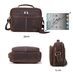 Crazy Horse Leather Briefcase Messenger Bag Tablet Bag in Dark Brown