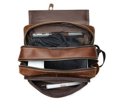 Document & Laptop Backpack, Top Layer Leather, Brown/Coffee, 17 inches