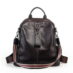 Sleek Alexandria Leather Backpack, Converts to Shoulder Bag, Dark Coffee