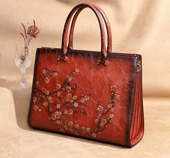 Work & Travel Floral Embossed Leather Laptop Tote Briefcase for Women