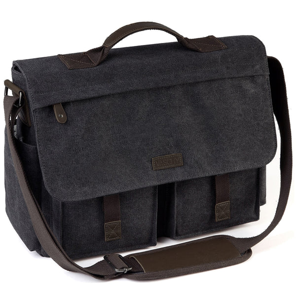 Laptop Carrying Bag Messenger Bag, Waxed Canvas, Dark Gray, 17 inches