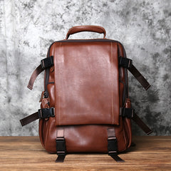 Leather Transit Backpack 14 inches Laptop Backpack, Black/Brown/Maroon