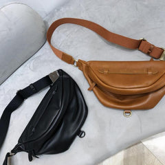 Leather Chest Bag Fanny Pack Bag Crossbody Bag Saddle Bag Black/Brown