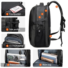 Large Cabin-Ready Laptop & Travel Backpack, 32 Liters, Black/Blue/Gray