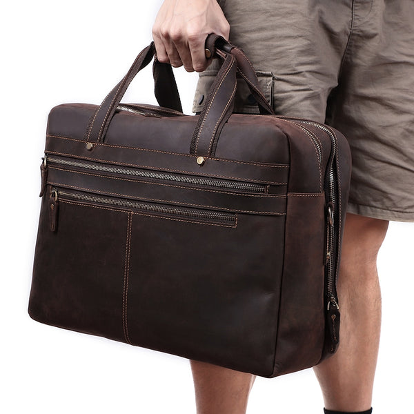 Traveler Briefcase Laptop Carrying Bag, Dark Brown Leather, 17 inches