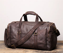 Vintage Leather Weekender Carry-On Duffel Bag, Unisex, Brown, One Size