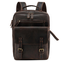 Work & School Backpack Laptop Backpack, Dark Brown Leather, 15 inches