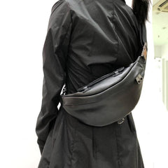 Crescent Carry Leather Crossbody Bag Chest Bag - Black/Brown - One Size