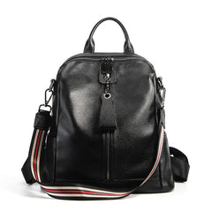 Versatile Alexandria Leather Backpack  & Shoulder Bag - Black/Gray/Red