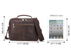 Crazy Horse Leather Briefcase Messenger Bag Tablet Bag in Dark Brown