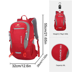 Waterproof Multipocketed Backpack for Hiking/School/Travel, Red, 30L