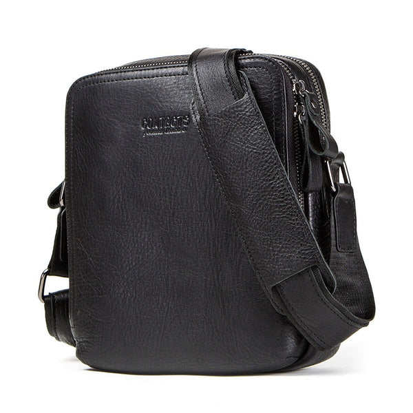 Crazy Horse Leather Messenger Bag Shoulder Bag Crossbody Bag - Black