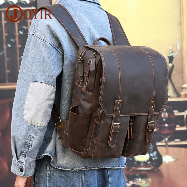 Document & Laptop Backpack, Top Layer Leather, Brown/Coffee, 17 inches