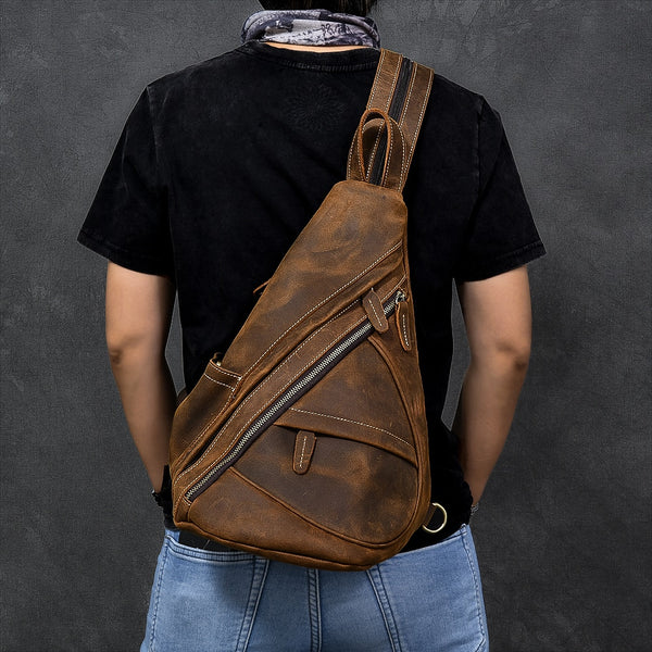 Vintage Leather Backpack for Men, Converts to Crossbody Bag, One Size