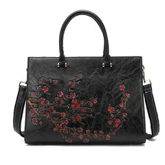 Work & Travel Floral Embossed Leather Laptop Tote Briefcase for Women