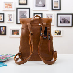 Women's Soft Vegan Leather Flap Backpack in Black/Brown/Coffee, One Size