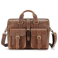 Document Briefcase Laptop Case, Leather, Brown/Dark Maroon, 15 inches