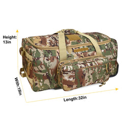 Large Checked Tactical Trolley Bag Deployment Wheeled Duffel, Green Camo