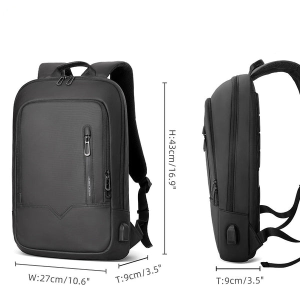 Compact Backpack 15.6-inches Laptop Backpack in Black - USB Power Plug