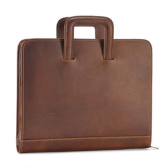 Compact Document Case Slim Laptop Briefcase, Brown Leather, 13 inches