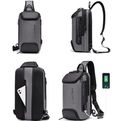 Anti Theft Sling Bag Crossbody Bag Chest Bag, USB Power Plug, Black/Gray