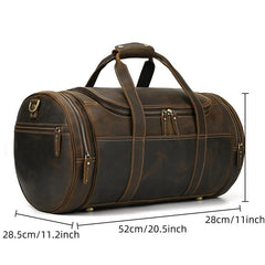 Globetrotter Barrel Duffel Bag Weekender, Leather, Dark Brown, One Size