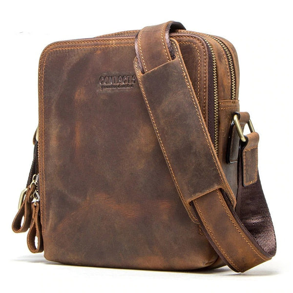 Crazy Horse Leather Messenger Bag Shoulder Bag Crossbody Bag - Coffee