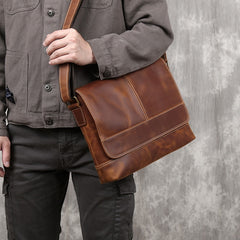 Vintage Leather Messenger Bag 13-inches Laptop Carrying Bag, Black/Brown