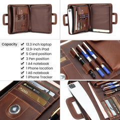 Compact Document Case Slim Laptop Briefcase, Brown Leather, 13 inches