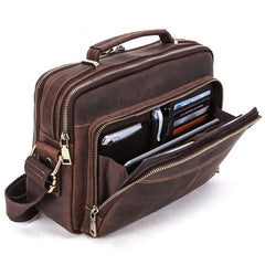 Crazy Horse Leather Briefcase Messenger Bag Tablet Bag in Dark Brown