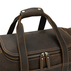 Globetrotter Barrel Duffel Bag Weekender, Leather, Dark Brown, One Size