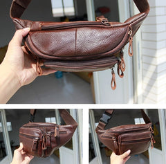 Retro Leather Waist Bag Fanny Pack Crossbody Bag Shoulder Bag in Brown