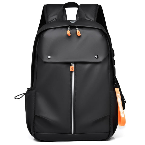 Vegan Leather Tech Backpack, USB Charging Port, Black/Gray, One Size