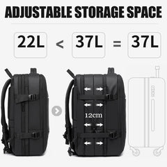 Multi-Layered Travel Backpack 17-inches Expandable Laptop Pack in Black