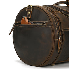 Globetrotter Barrel Duffel Bag Weekender, Leather, Dark Brown, One Size