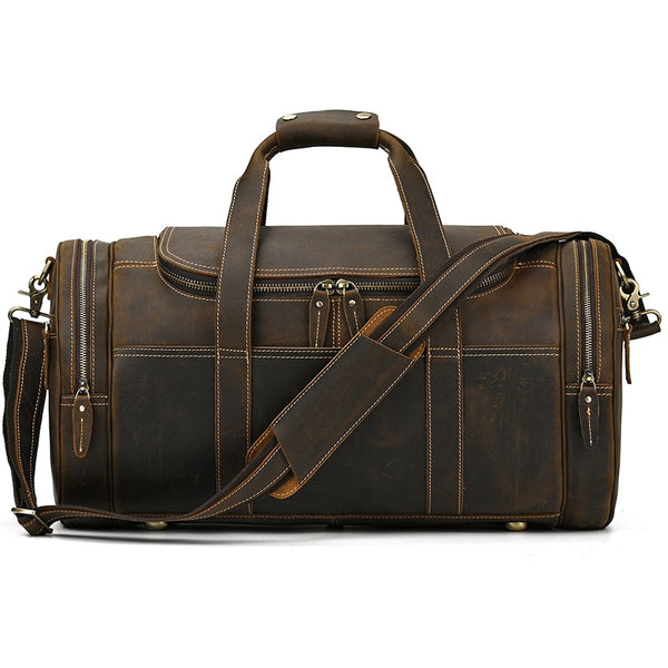 Globetrotter Barrel Duffel Bag Weekender, Leather, Dark Brown, One Size