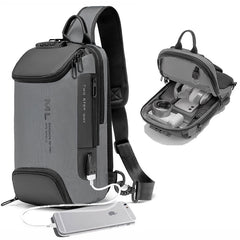 Anti Theft Sling Bag Crossbody Bag Chest Bag, USB Power Plug, Black/Gray