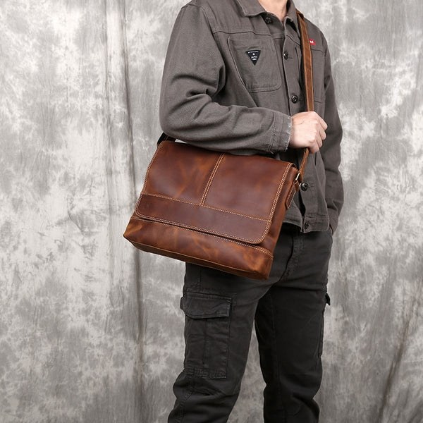 Vintage Leather Messenger Bag 13-inches Laptop Carrying Bag, Black/Brown